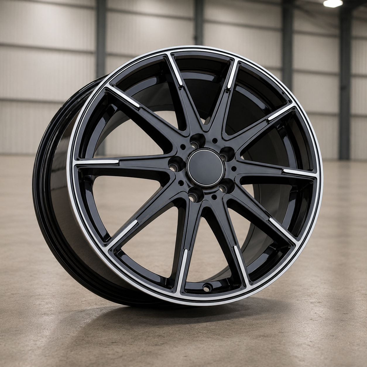 19 inch satin black multi-spoke Mercedes alloy wheel with machined face